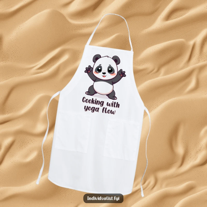 Funny panda apron with a playful panda in an odd, bendy pose, ideal for kitchen use and as a humorous gift for cooks.