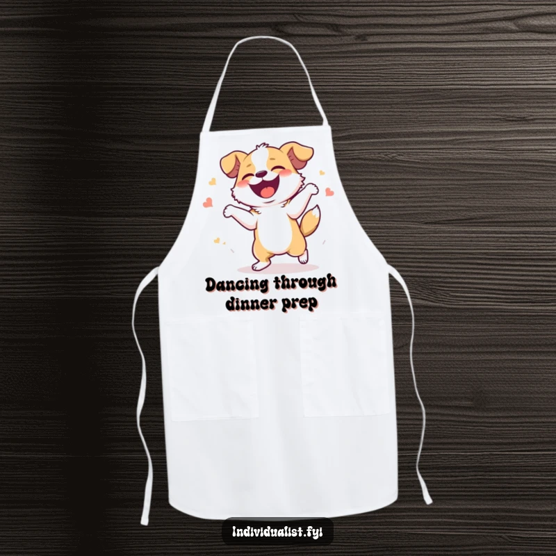 Funny Apron: A dog joyfully dances with uninhibited laughter, bringing a sense of playfulness and cheer to any culinary task.