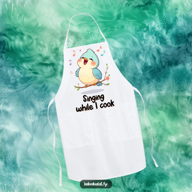 Funny apron featuring a happy bird singing a completely unique melody, inspiring joy in the kitchen.