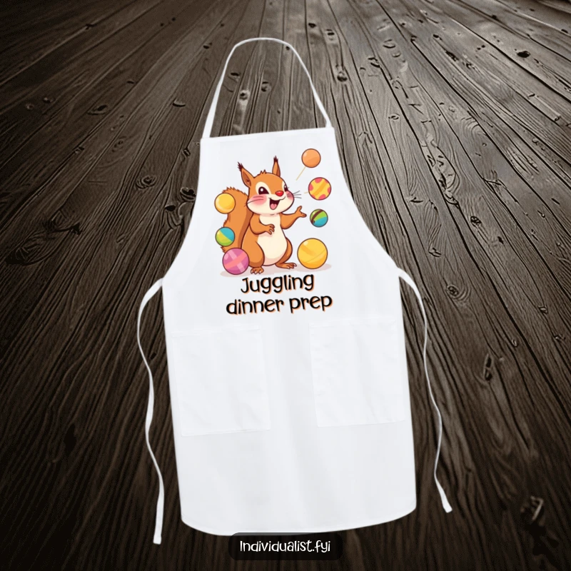Funny Squirrel Apron: An excited squirrel juggles ingredients while wearing a cooking apron, bringing humor to the kitchen.