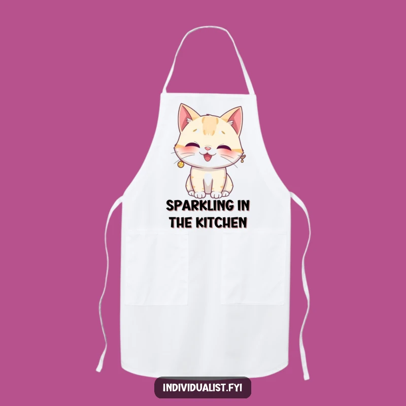 Funny Giggling Cat Sparkly Earring Apron - Kitchen Humor for Cat Lovers