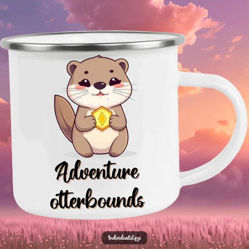Funny Otter Camping Mug featuring a mystical amulet, durable and charming for outdoor enthusiasts and gift giving.