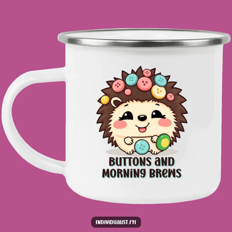 Funny Hedgehog Button Camping Mug: Giggling Outdoor Drinkware and Cute Gift