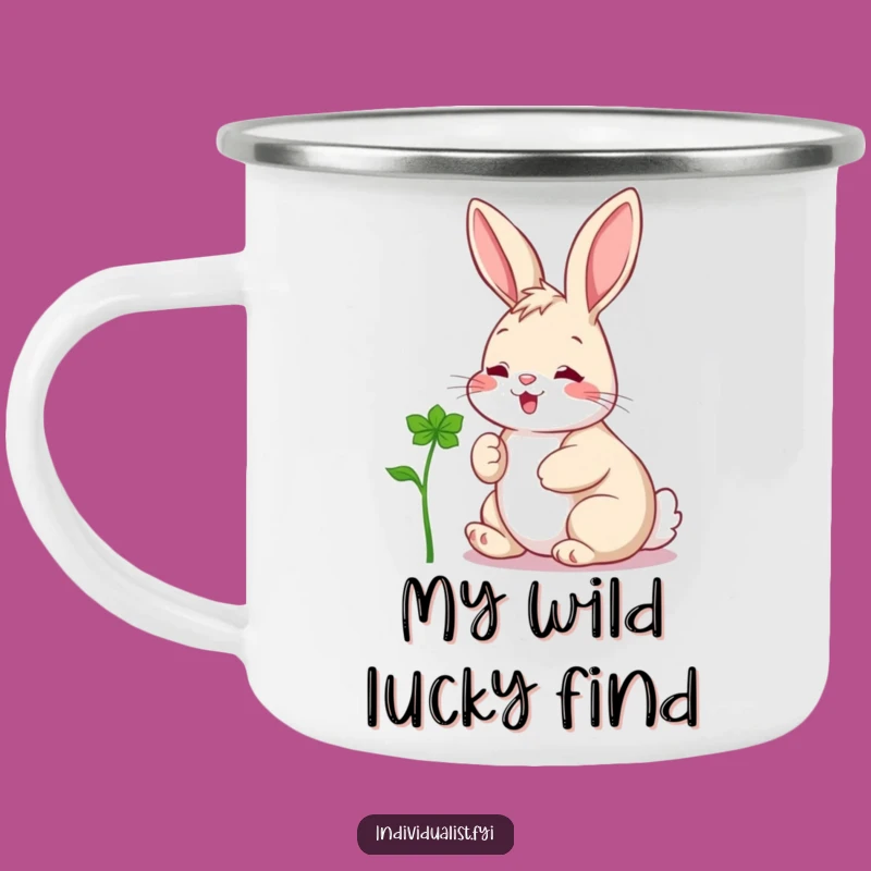 Funny Rabbit Clover Camping Mug: Outdoor Adventures with a Cheerful Hare's Lucky Find!