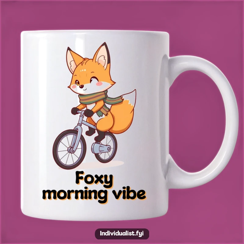Funny Fox Unicyclist Mug: Charming Fox with Scarf, Perfect Gift for Jokers
