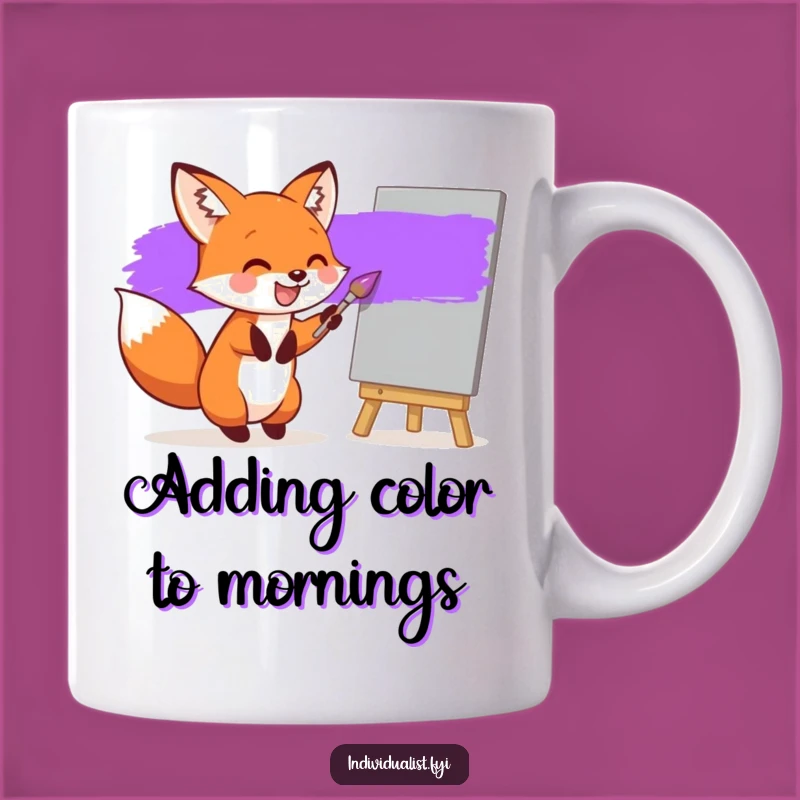 Funny Fox Painting Mug: Joyful Artist's Purple Stripe, Perfect Humorous Gift