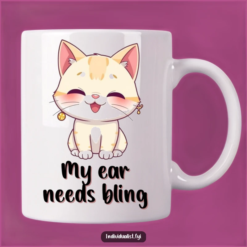 Funny Giggling Cat Sparkly Earring Mug - Hilarious Feline Humor Gift