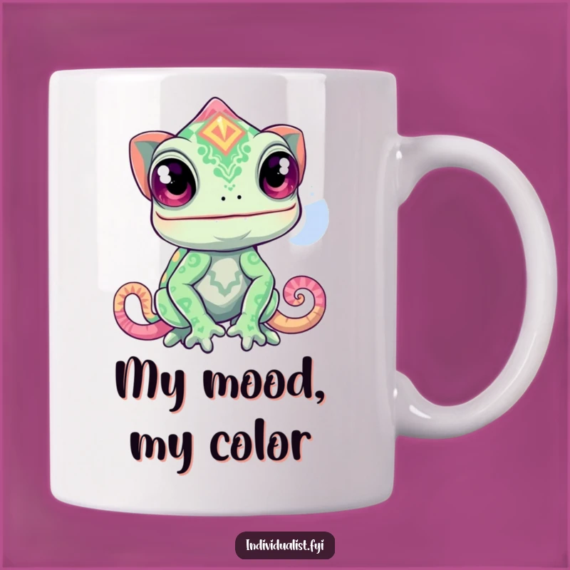 Funny Curious Chameleon Pattern Mug - Vibrant Gift for Color Lovers