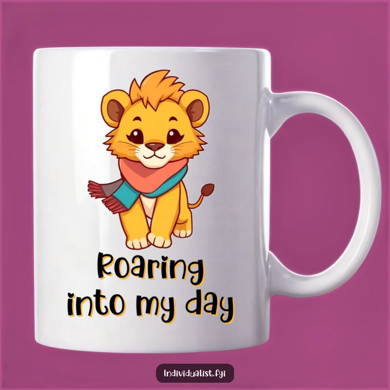 Funny Lion Cub Mug: Determined Cub with Scarf, Perfect Gift