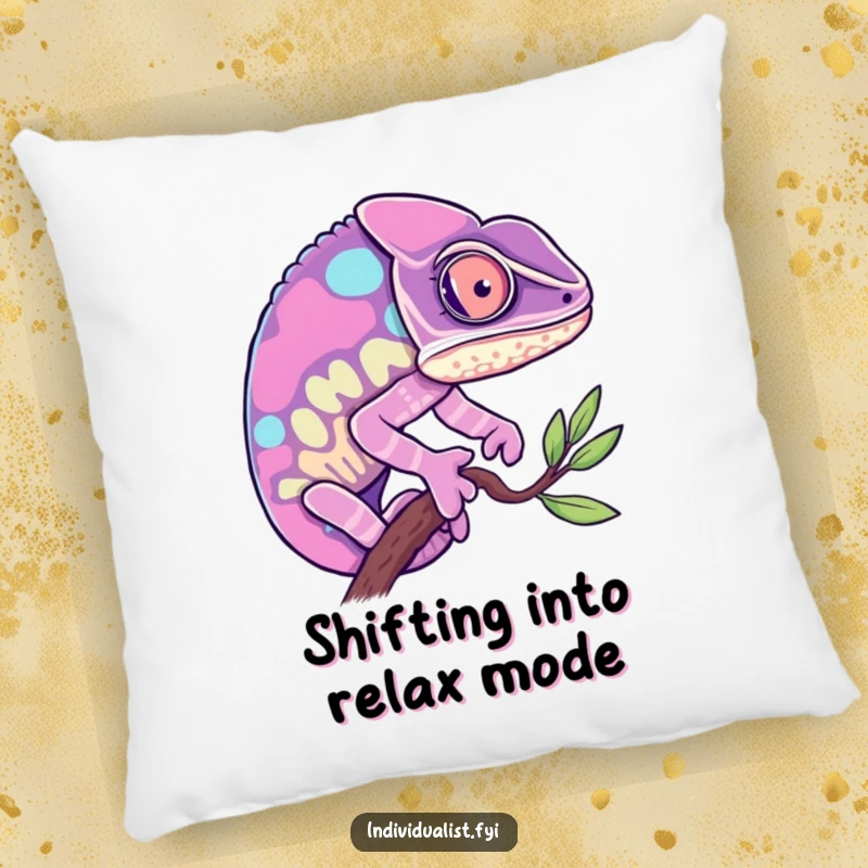 Funny Chameleon Pillow: Soft cushion with a chameleon changing to a vibrant hue, offering cozy and funny charm.