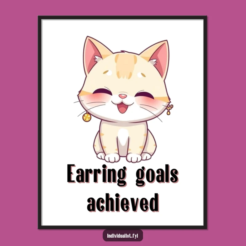 Funny Giggling Cat Sparkly Earring Digital Art - Instant Hilarious Decor