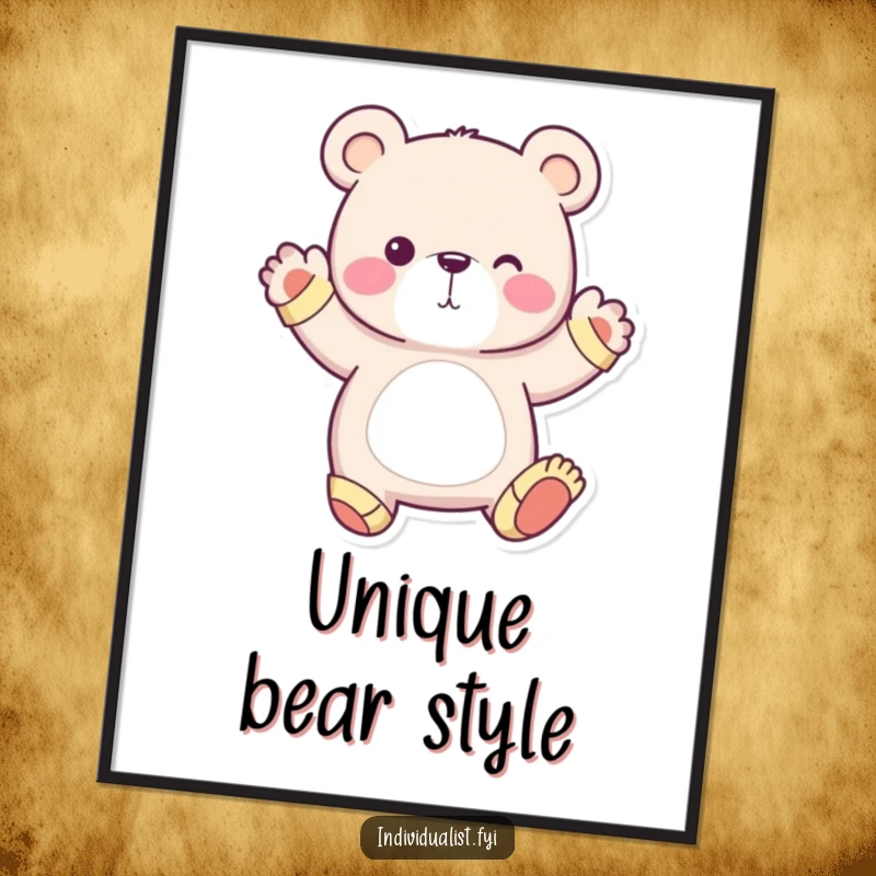 Funny digital art print of a whimsical bear wearing mismatched socks, striking a unique pose, adding quirky decor.