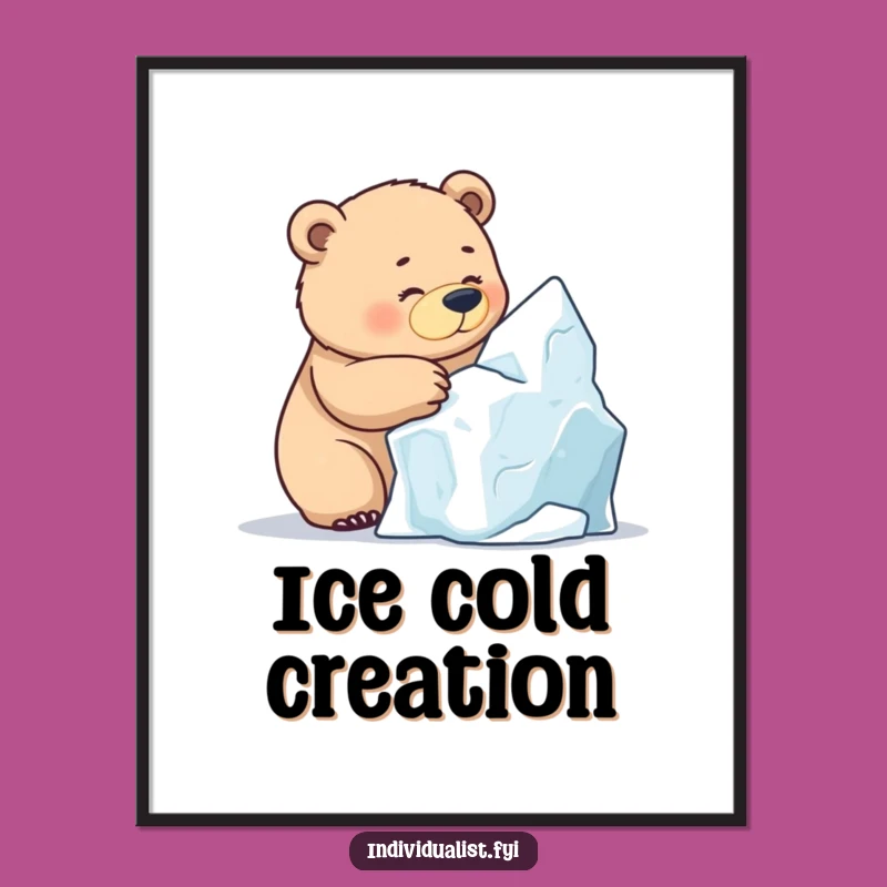 Funny Bear Ice Sculpting Digital Print: Hilarious Winter Decor