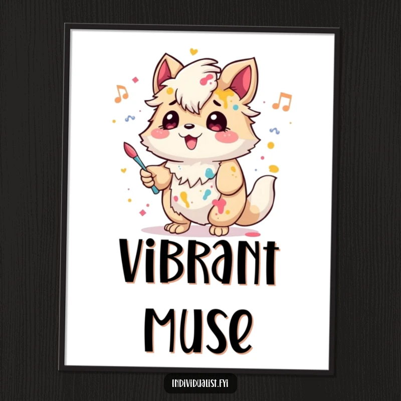 Funny Digital Art Print: A creative creature with a paint splash hums a tune, offering instant artistic charm.