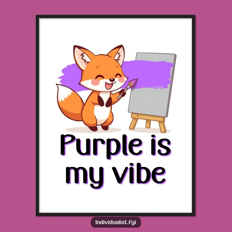 Funny Fox Painting Digital Art: Purple Stripe Print, Instant Humorous Gift