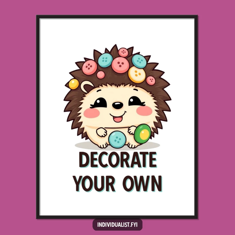 Funny Hedgehog Button Digital Art Print: Giggling Wall Decor and Cute Gift