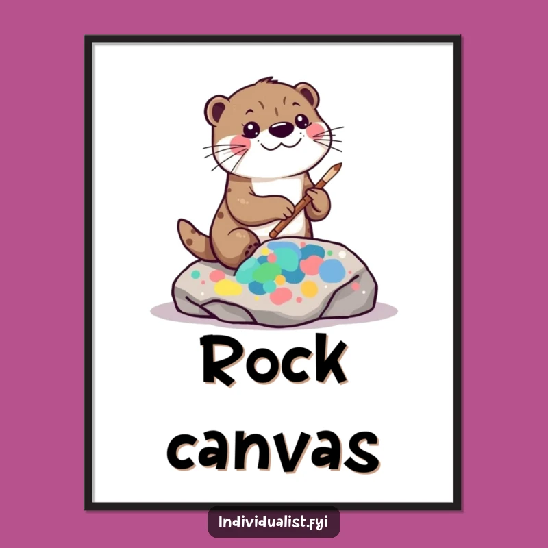 Funny Kawaii Otter Art Digital Print: Painting Fun, Abstract Rock, Instant Art Gift