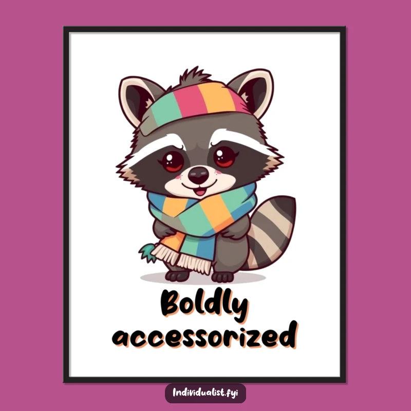 Funny Mischievous Raccoon Scarf Digital Print - Whimsical Art for Bold Spaces