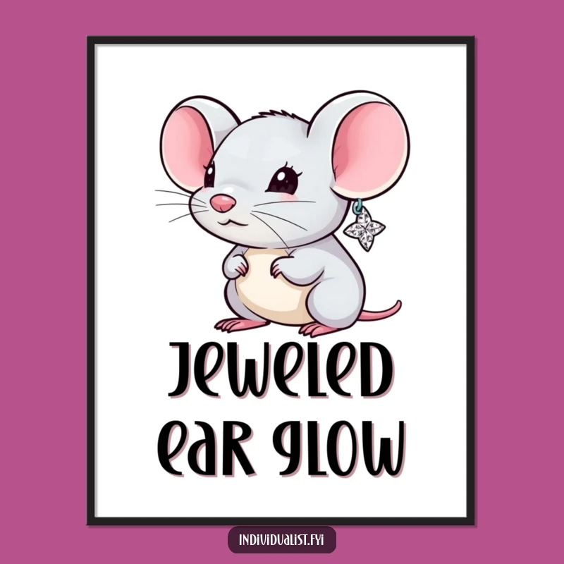Funny Mouse Sparkly Earring Digital Art - Printable Critter Glam Decor