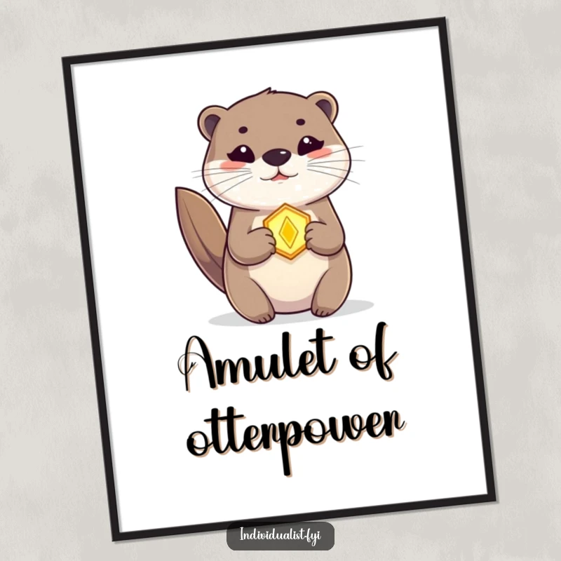 Funny Otter Amulet Digital Art Print, mystical creature, instant download, perfect for whimsical home decor.