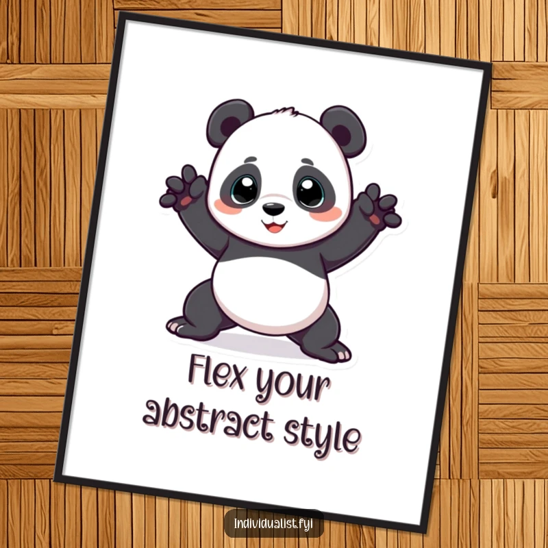 Funny panda digital art print of a playful panda in a unique, contorted pose, offering instant downloadable humor and decor.