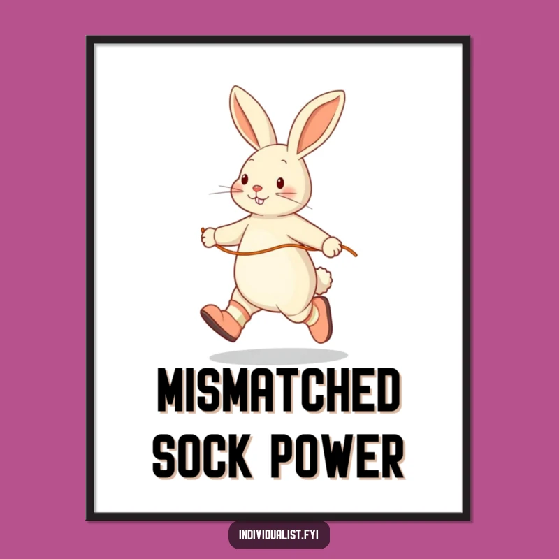 Funny Rabbit Skipping Digital Art: Mismatched Socks Print, Instant Humorous Gift