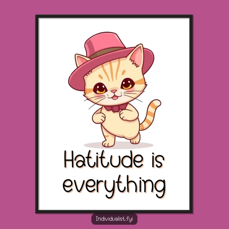 Funny Cat Hat Smirk Digital Art: Feline Fashionista Print, Instant Humorous Gift