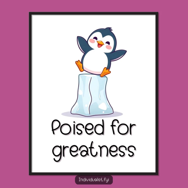 Funny Penguin Digital Art: Joyful Penguin Balances, Instant Download Gift