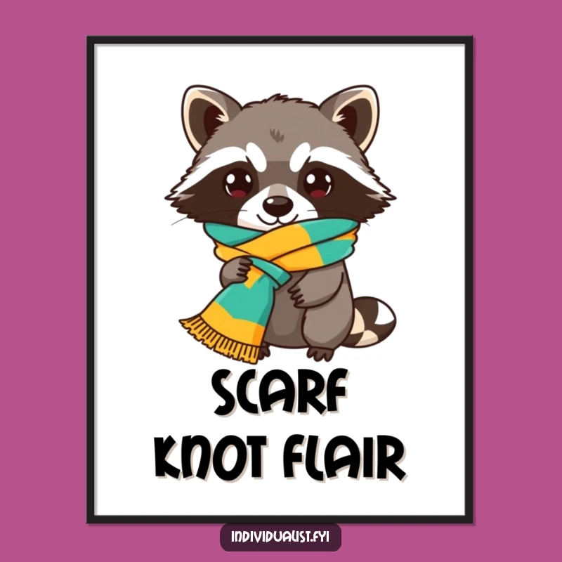 Funny Raccoon Scarf Digital Art - Printable Bandit Decor Humor