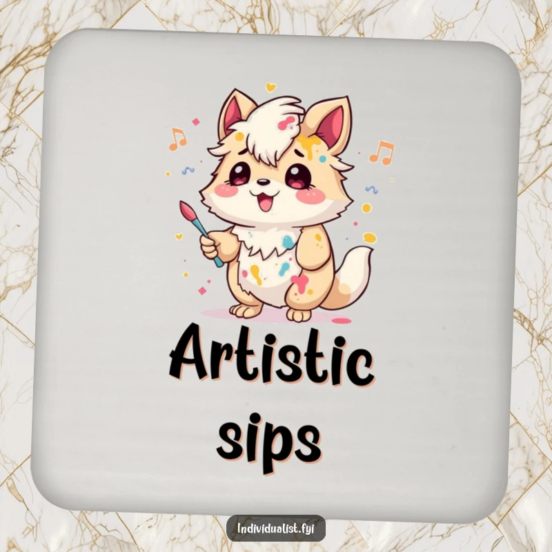 Funny Coaster: A creative creature with paint splashes hums a tune, a colorful and artistic addition to any drink set.