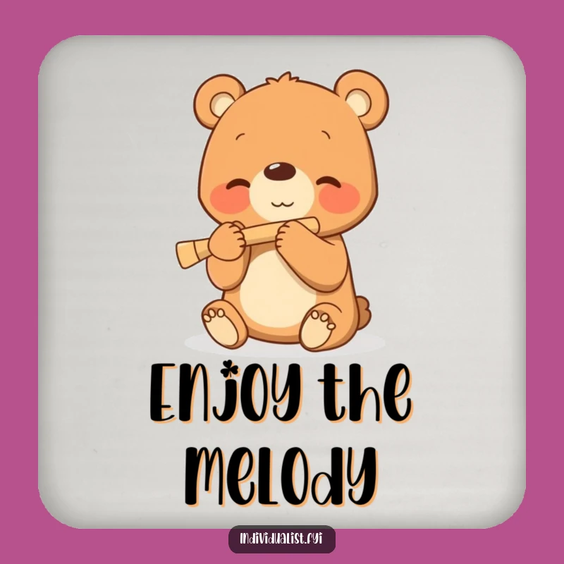 Funny Bear Cub Flute Coaster - Protect Surfaces with Musical Charm!