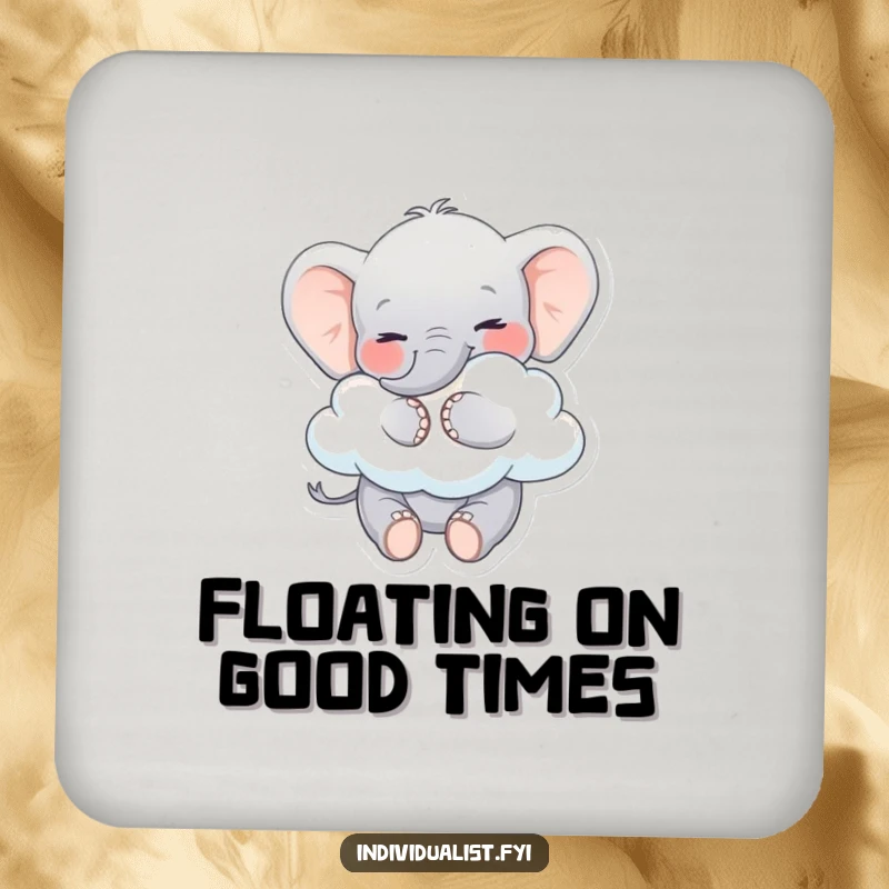 Funny Elephant Coaster: Playful elephant hugging a cloud, providing protection with whimsical humor.