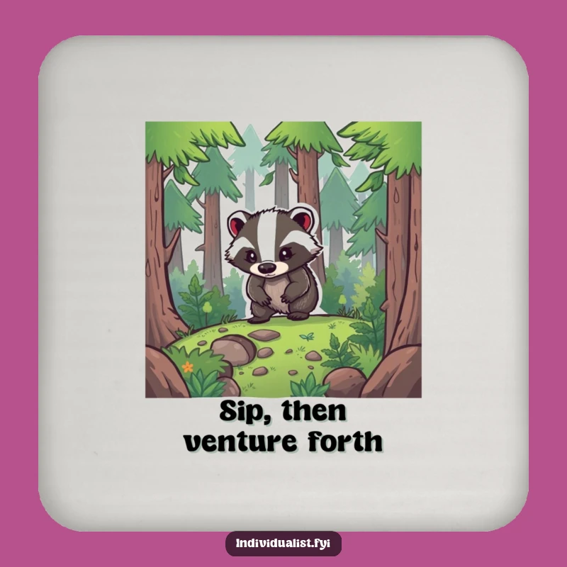 Funny Badger Explorer Coasters (Set of 4) - Adventure Protection, Fun Funny Gift