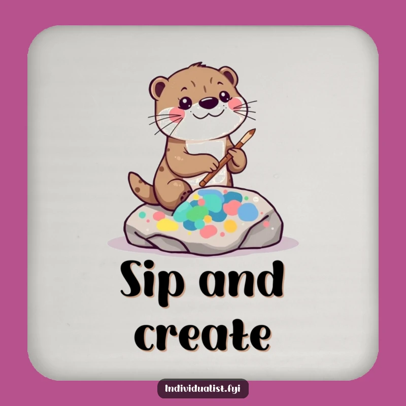 Funny Kawaii Otter Art Coaster Set: Painting Fun, Abstract Rock, Artistic Party Gift