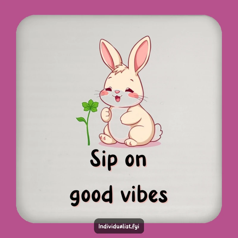 Funny Rabbit Clover Coaster: Protect Surfaces with a Cheerful Hare's Lucky Touch!