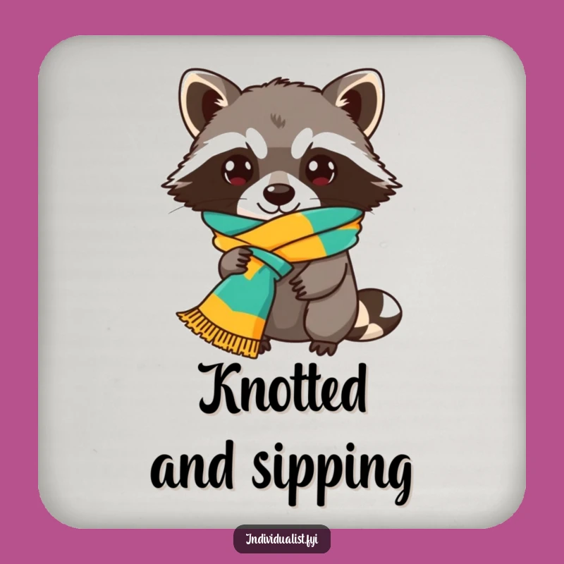 Funny Raccoon Scarf Coaster - Table Protection Bandit Humor Art