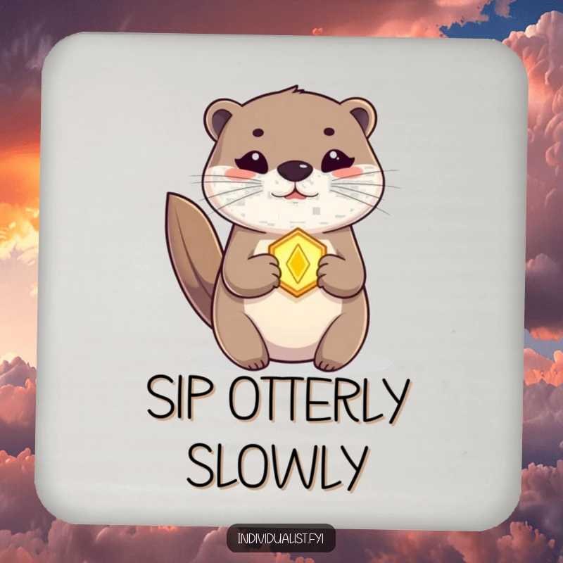 Funny Otter Coaster with a glowing amulet, adding mystical charm and humor to beverage protection.