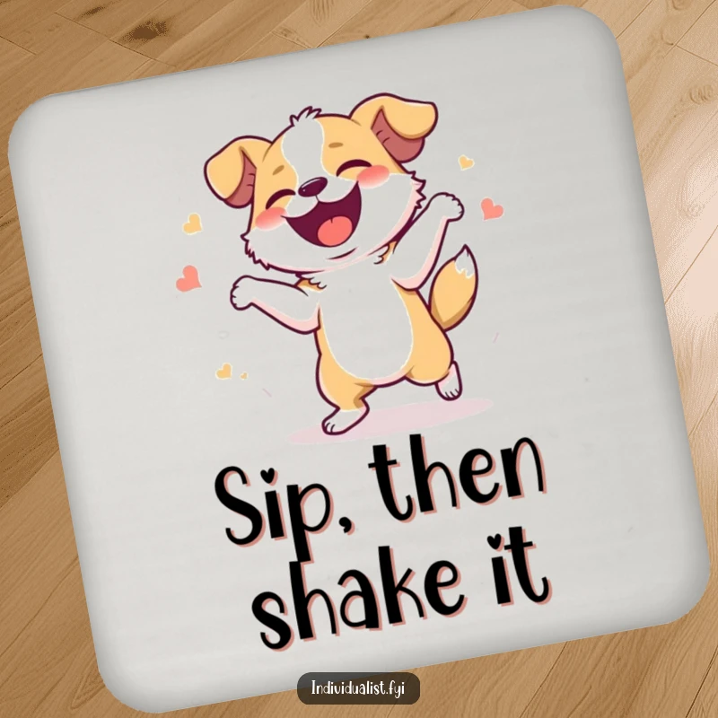 Funny Coasters: A happy dog dances with infectious giggles, adding a dose of pure joy and protection to your surfaces.