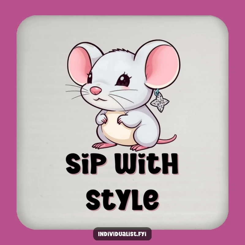Funny Mouse Sparkly Earring Coaster - Table Protection Critter Glam Art