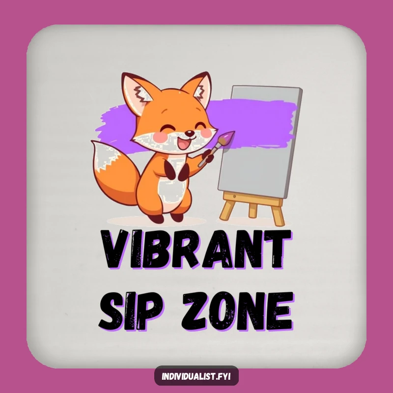 Funny Fox Painting Coaster: Artistic Purple Stripe Protector, Perfect Humorous Gift