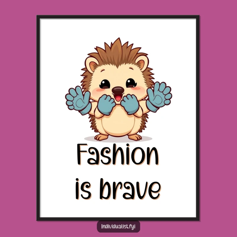Funny Hedgehog Mismatched Gloves Poster: Quirky Art for a Cheerful Space