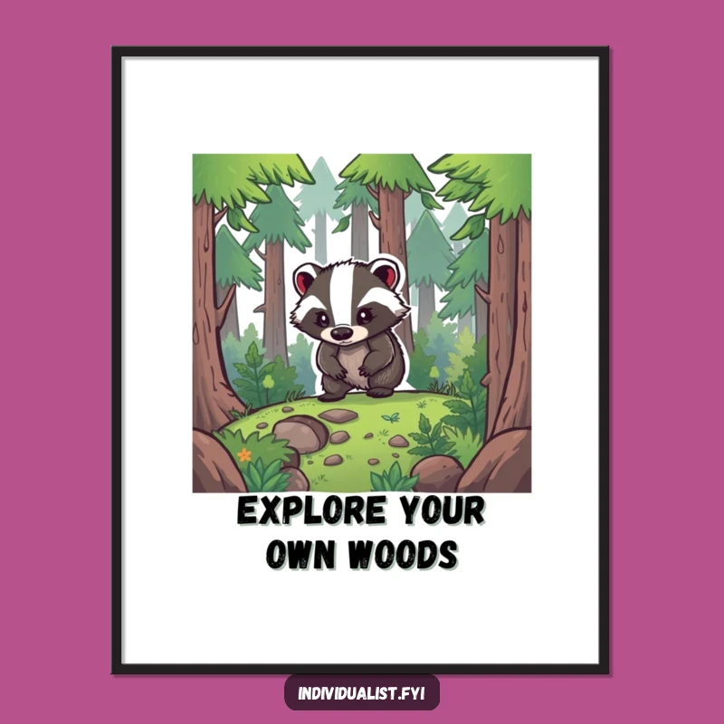 Funny Badger Explorer Art Print - Forest Adventure Decor, Perfect Funny Gift