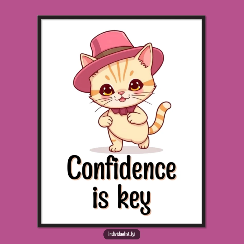 Funny Cat Hat Smirk Poster: Flamboyant Feline Fashion Art, Humorous Gift Decor