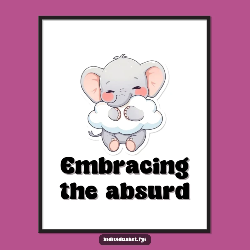 Funny Elephant Poster: Playful Elephant and Cloud Art, Dreamy Wall Decor