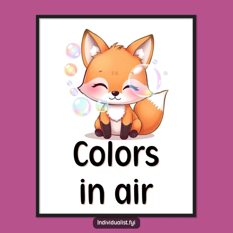 Funny Fox Blowing Iridescent Bubbles Poster - Whimsical Wall Art Gift