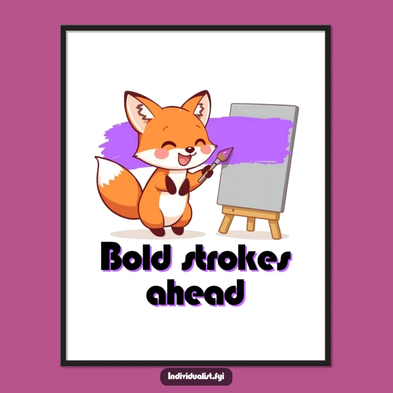 Funny Fox Painting Poster: Joyful Purple Stripe Art, Humorous Gift Decor
