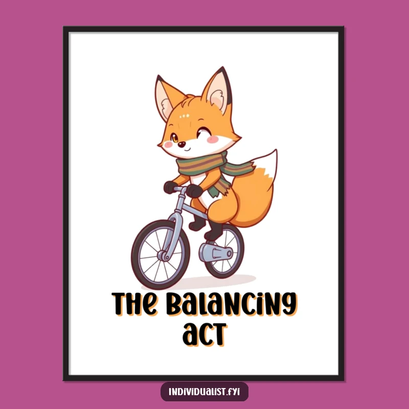 Funny Fox Unicyclist Poster: Charming Fox's Ride Art, Wall Decor Gift