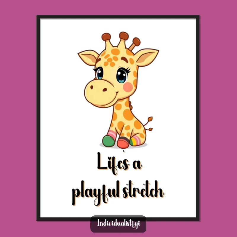 Funny Giraffe Poster: Happy Giraffe with Socks Art, Quirky Wall Decor