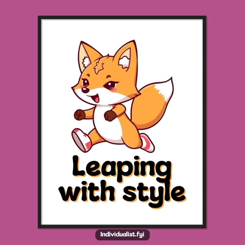 Funny Kawaii Fox Poster: Leaping Flair, Mismatched Socks, Dynamic Wall Art