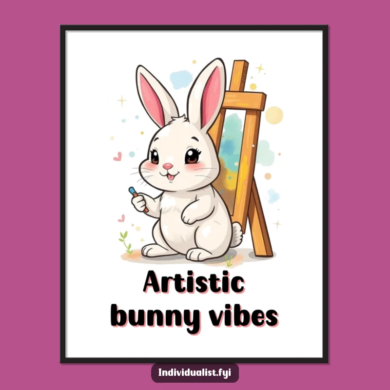 Funny Rabbit Art Poster: Vibrant Wall Art of a Rabbit Artist for a Creative and Humorous Space